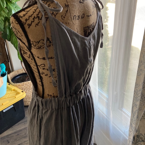 notPERFECTLINEN Light Blue 100% Linen Cropped Jumper Romper BEAUTIFUL Sz L - Picture 5 of 10